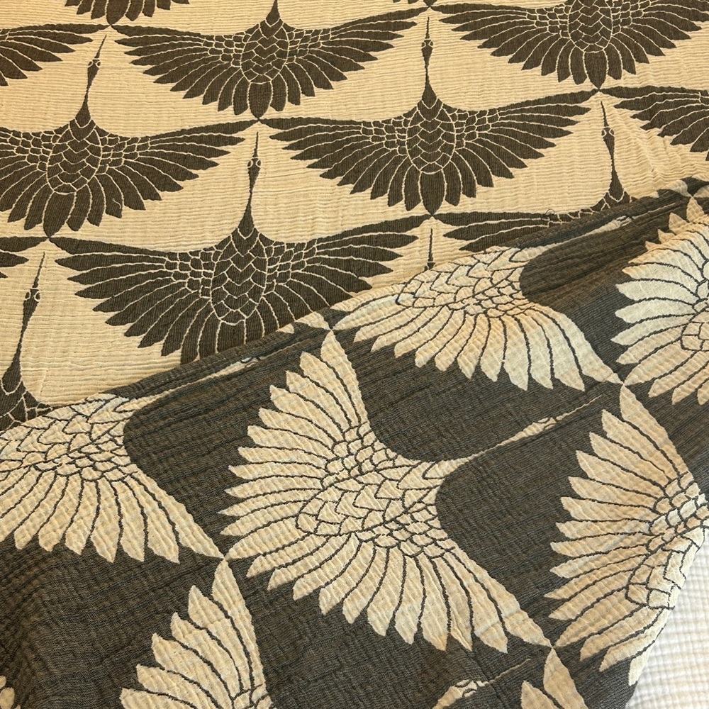 Modern Black + Gray Birds in Flight Cranes Throw Blanket Organic Cotton 2 Side - Picture 3 of 16